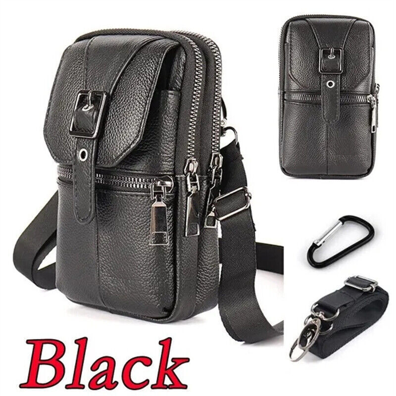 Men's Genuine Leather Fashion Phone Pouch Belt Bag Waist Shoulder Crossb