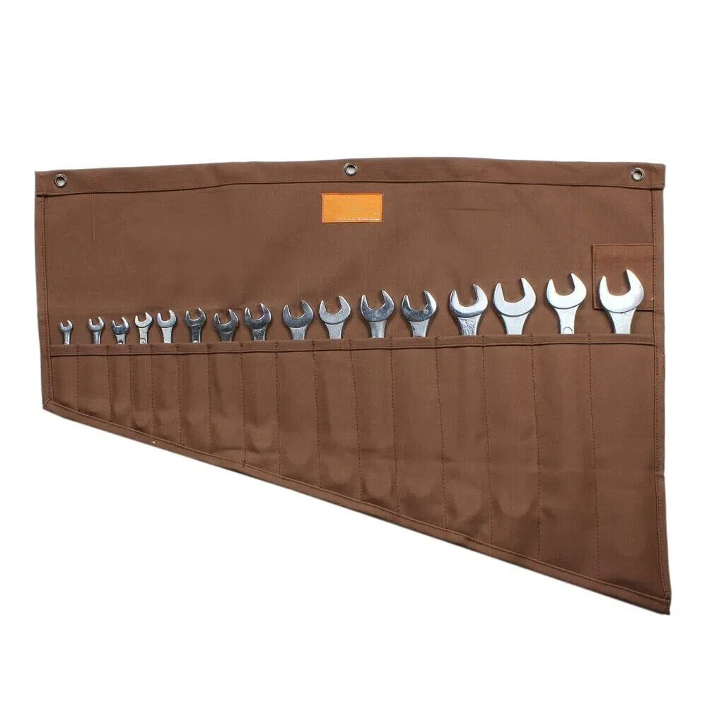 Wrench Roll Organizer, Rolled Tool Pouch Bag ,16 Pockets Canvas Tool Bag
