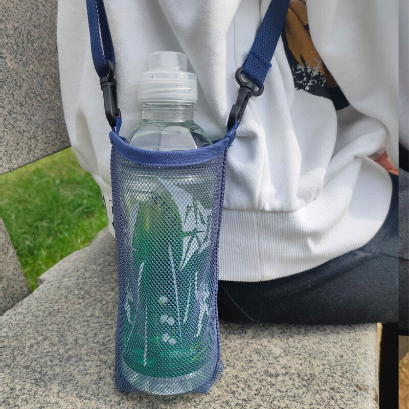 Water Bottle Carrier Bag Mesh Bottle Pouch Holder Adjustable Shoulder Strap