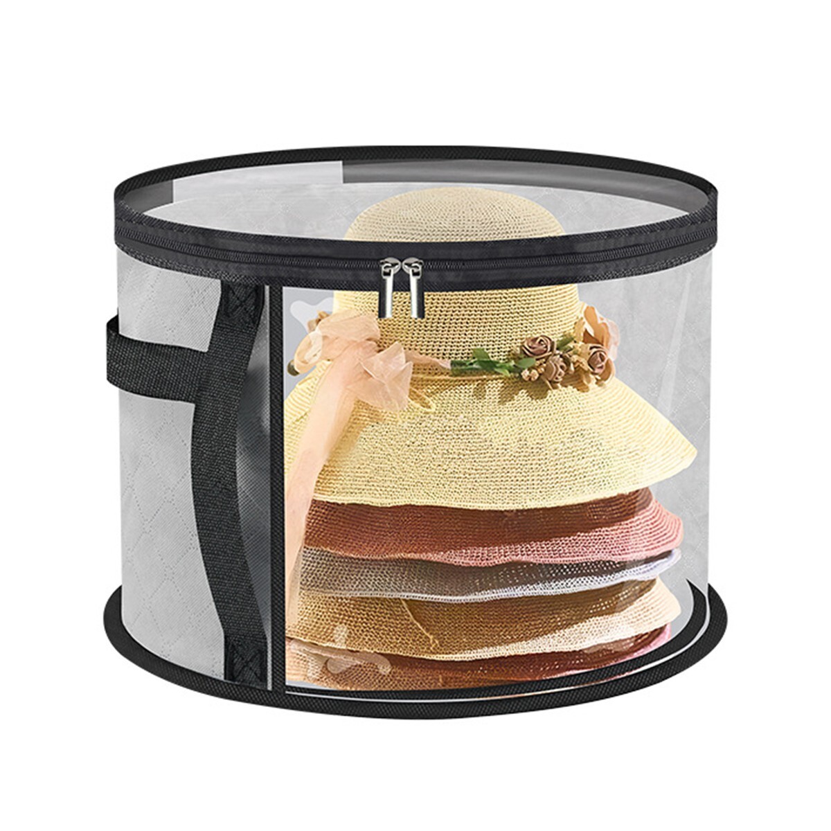 Non-Woven Round Hat Storage Box Transparent Bucket for Travel Organising